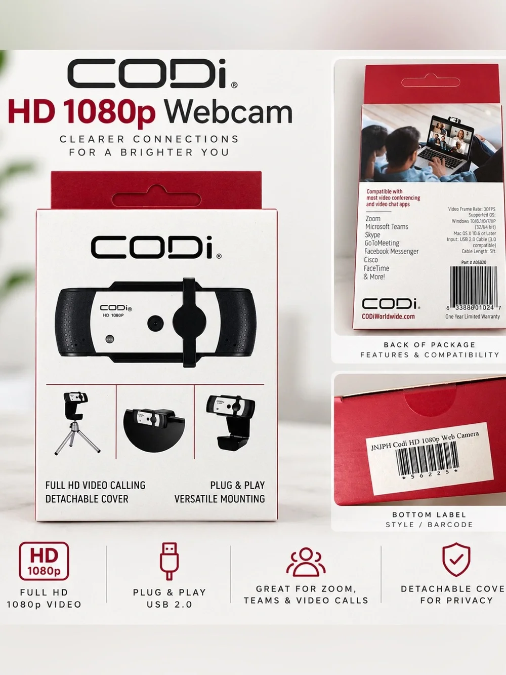 CODi HD 1080p USB Webcam Plug & Play - New in Box
